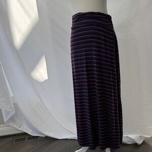 Merona blue Maxi Skirt with pink and gray stripes. Synched waist.